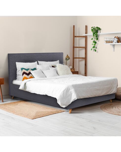 Lit coffre Mala en tissu gris avec sommier et tête de lit capitonnée 140x190cm