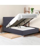 Lit coffre Mala en tissu gris avec sommier et tête de lit capitonnée 140x190cm