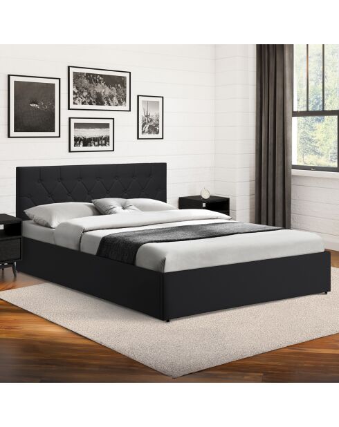 Lit coffre Hanna en PVC noir avec sommier 160x200 cm