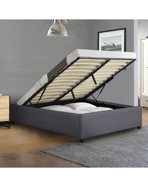 Lit coffre Otto en tissu gris avec sommier 160x200cm