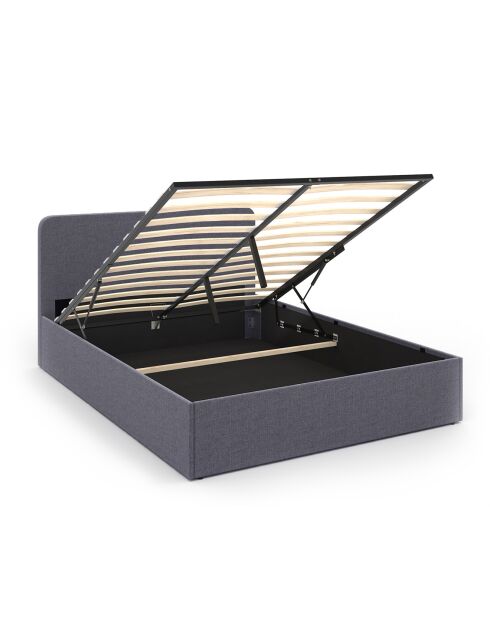 Lit coffre Louise en tissu gris avec sommier et tête de lit arrondie 140x190cm