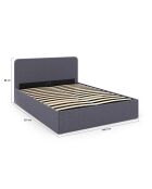 Lit coffre Louise en tissu gris avec sommier et tête de lit arrondie 140x190cm