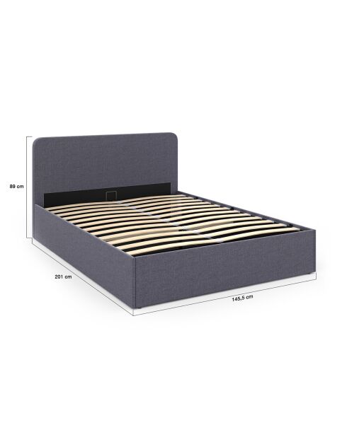 Lit coffre Louise en tissu gris avec sommier et tête de lit arrondie 140x190cm