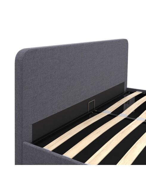 Lit coffre Louise en tissu gris avec sommier et tête de lit arrondie 140x190cm