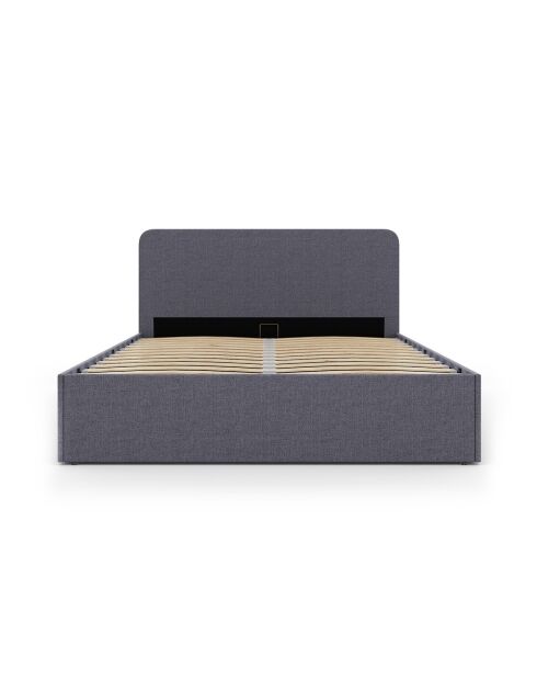 Cama cómoda Louise de tela gris con somier y cabecero redondeado 140x190 cm