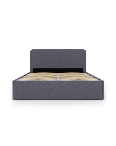 Lit coffre Louise en tissu gris avec sommier et tête de lit arrondie 140x190cm