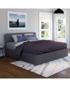 Lit coffre Louise en tissu gris avec sommier et tête de lit arrondie 160x200cm