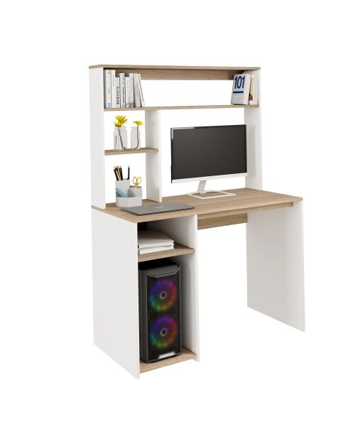 Bureau Danny avec étagères de rangement bois et blanc