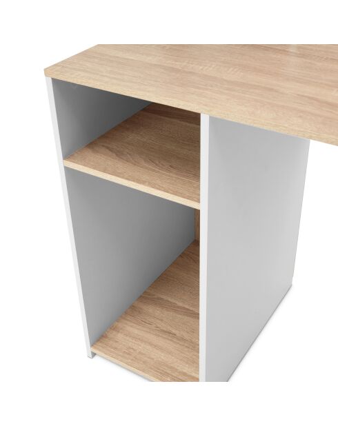 Bureau Danny avec étagères de rangement bois et blanc