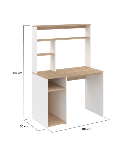 Bureau Danny avec étagères de rangement bois et blanc