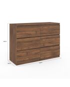 Commode Tom 6 tiroirs effet bois noyer