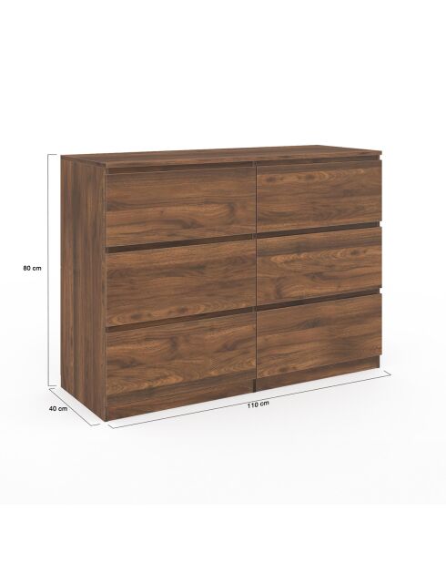 Commode Tom 6 tiroirs effet bois noyer