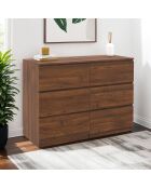 Commode Tom 6 tiroirs effet bois noyer