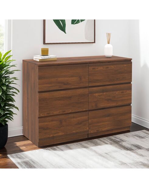 Commode Tom 6 tiroirs effet bois noyer