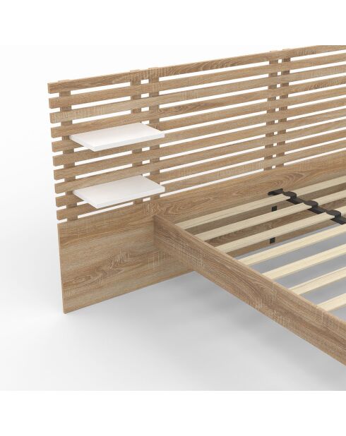 Cama Rosalia con cabecero con tacos y estanterías integradas de 140 x 190 cm