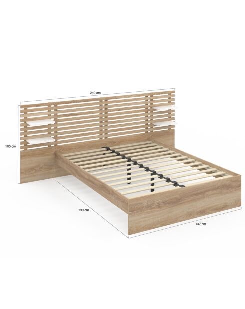 Cama Rosalia con cabecero con tacos y estanterías integradas de 140 x 190 cm