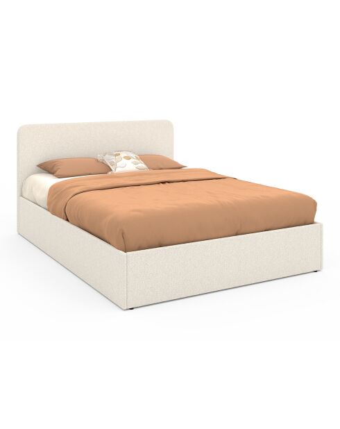 Lit coffre Louise en bouclette avec sommier et tête de lit arrondie 140x190cm