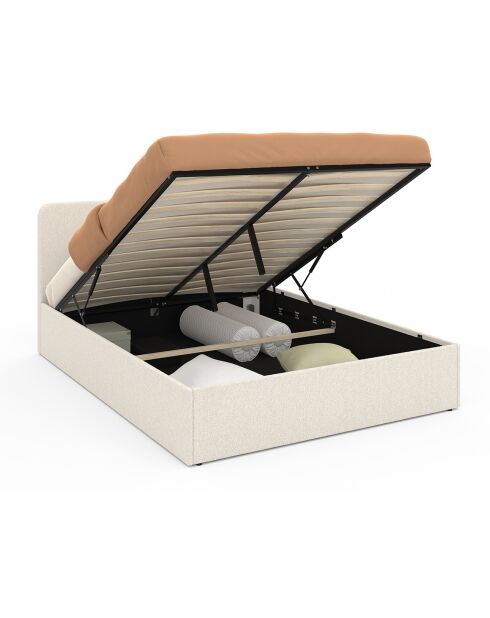 Cama troncal rizada Louise con somier y cabecera redondeada 140x190 cm