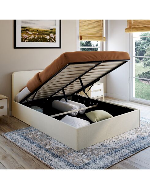 Lit coffre Louise en bouclette avec sommier et tête de lit arrondie 140x190cm