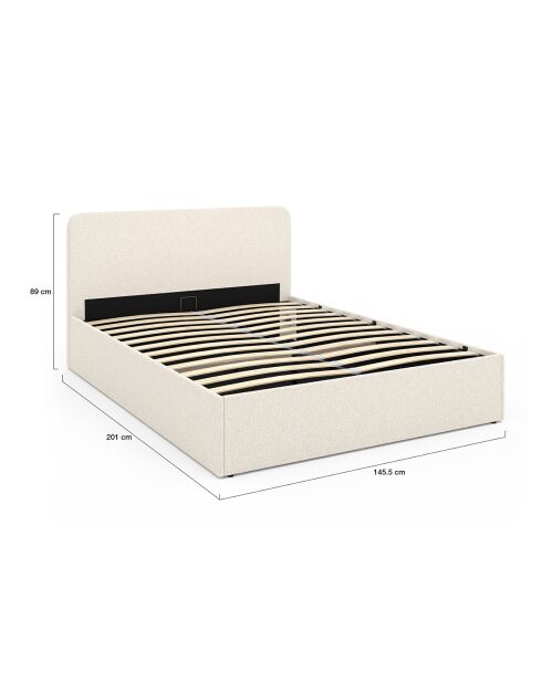 Lit coffre Louise en bouclette avec sommier et tête de lit arrondie 140x190cm