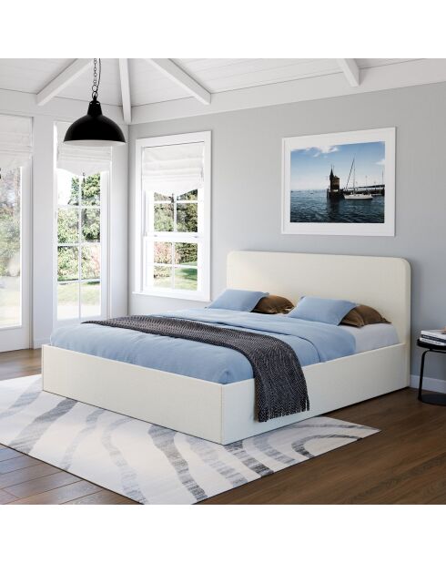 Lit coffre Louise en bouclette avec sommier et tête de lit arrondie 160x200cm