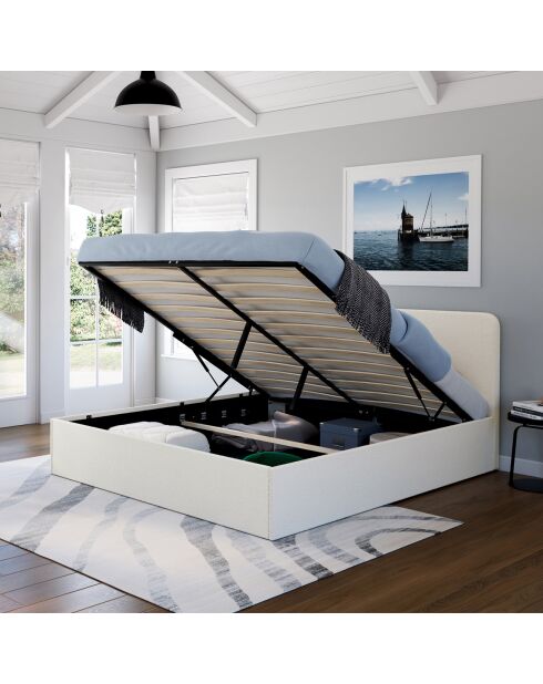 Cama troncal rizada Louise con somier y cabecera redondeada 160x200 cm