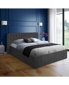 Lit coffre Valentina en velours gris avec sommier et tête de lit 160x200cm