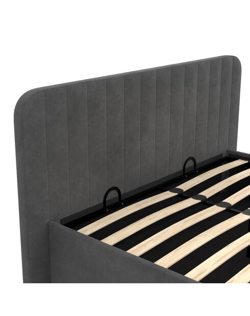 Cama baúl Valentina de terciopelo gris con somier y cabecero 160x200 cm