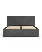Lit coffre Valentina en velours gris avec sommier et tête de lit 160x200cm