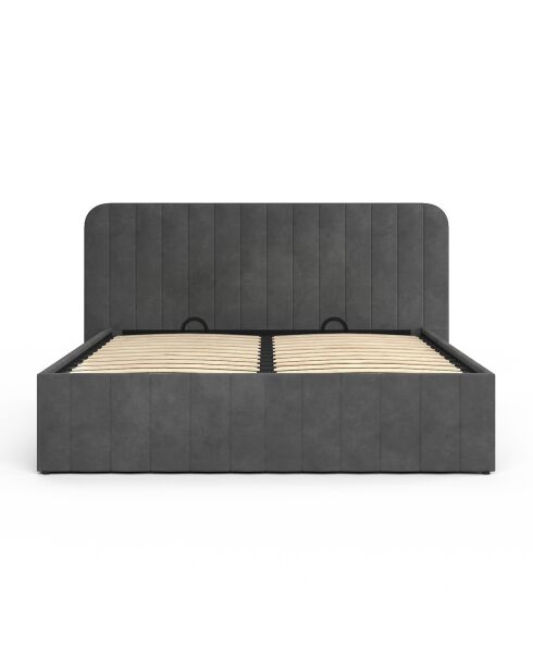 Cama baúl Valentina de terciopelo gris con somier y cabecero 160x200 cm
