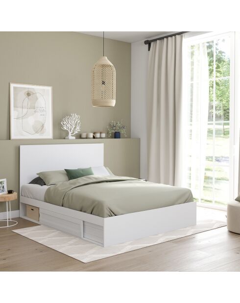 Lit Orem avec sommier, tête de lit et tiroir intégré blanc 140x190cm