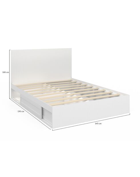 Cama Orem con somier, cabecera y cajón blanco incorporado 140x190 cm