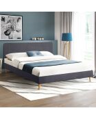 Lit Evy en tissu gris et pieds bois 160x200 cm