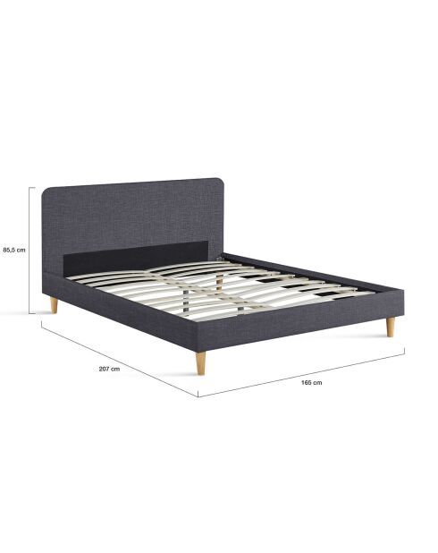 Lit Evy en tissu gris et pieds bois 160x200 cm