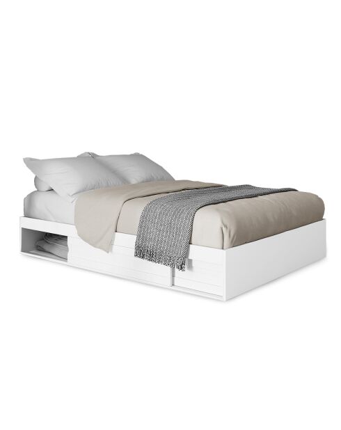 Cadre de lit Orem blanc avec sommier et rangements intégrés 140x190cm