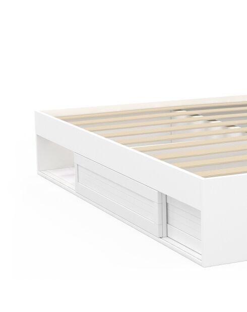 Cadre de lit Orem blanc avec sommier et rangements intégrés 140x190cm