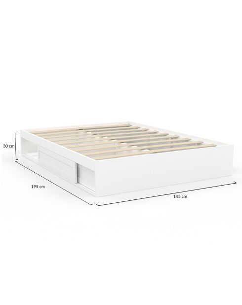 Cadre de lit Orem blanc avec sommier et rangements intégrés 140x190cm