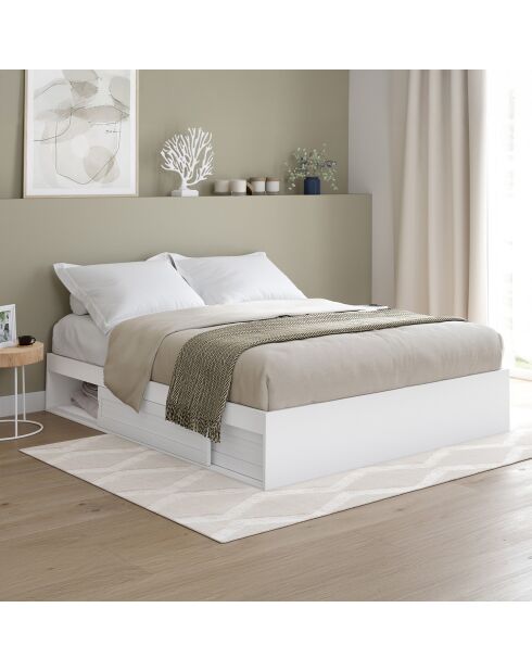 Cadre de lit Orem blanc avec sommier et rangements intégrés 140x190cm