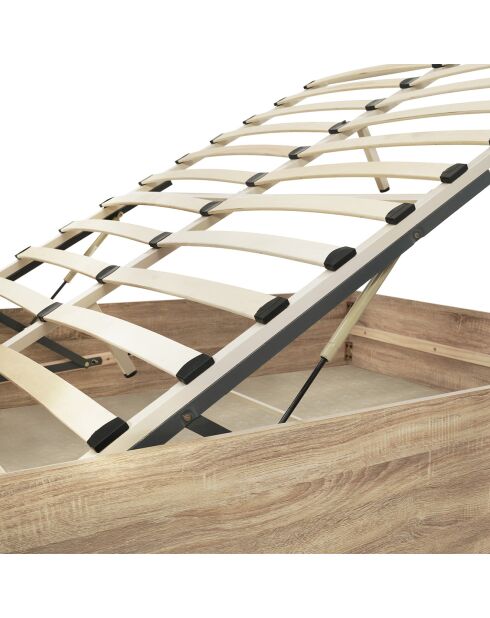 Cama cómoda Sicilia con somier y cabecero efecto madera 140x190 cm