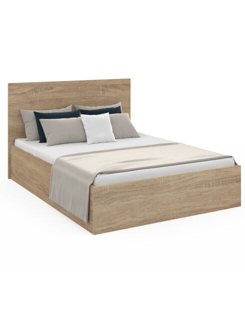 Cama cómoda Sicilia con somier y cabecero efecto madera 140x190 cm