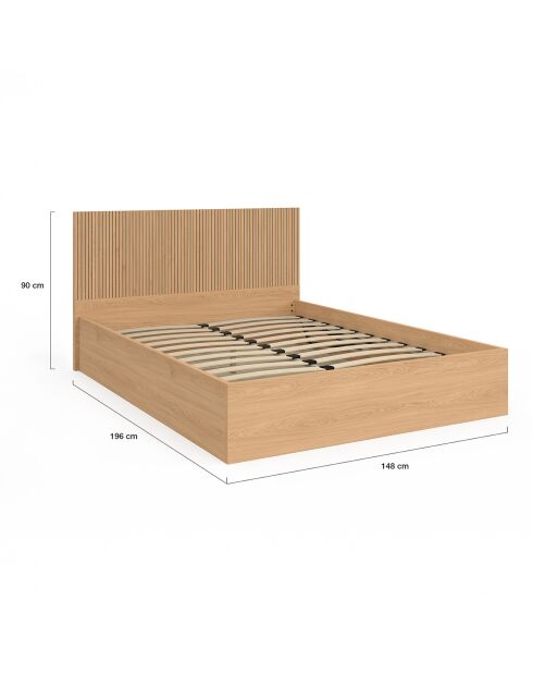 Lit coffre Faustine avec sommier et tête de lit en lattes bois - 140x190 cm