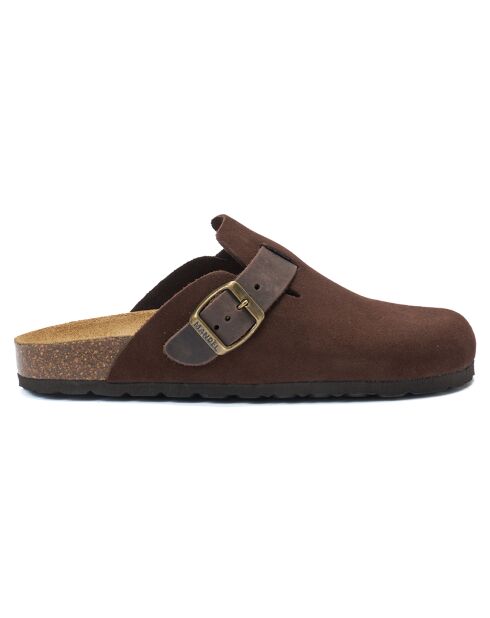 Sabots en Velours de Cuir Noé marron foncé