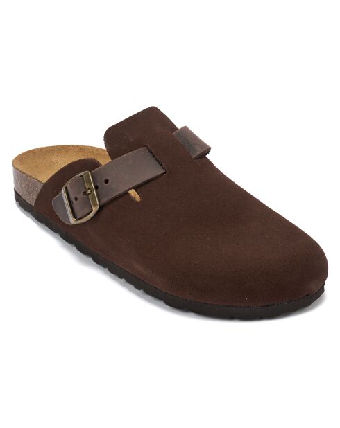 Sabots en Velours de Cuir Noé marron foncé