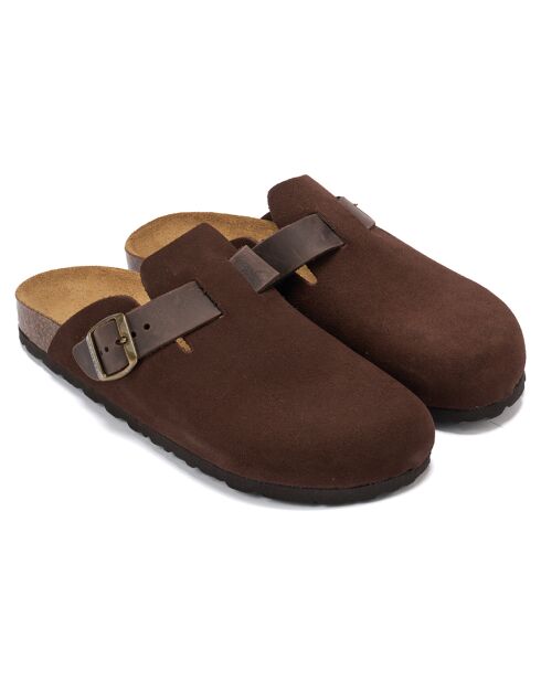 Sabots en Velours de Cuir Noé marron foncé