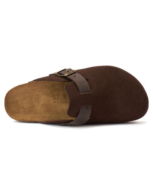 Sabots en Velours de Cuir Noé marron foncé