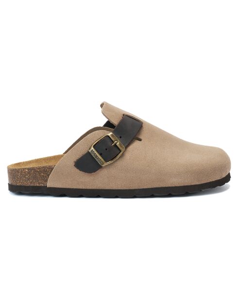 Sabots en Velours de Cuir Noé taupe