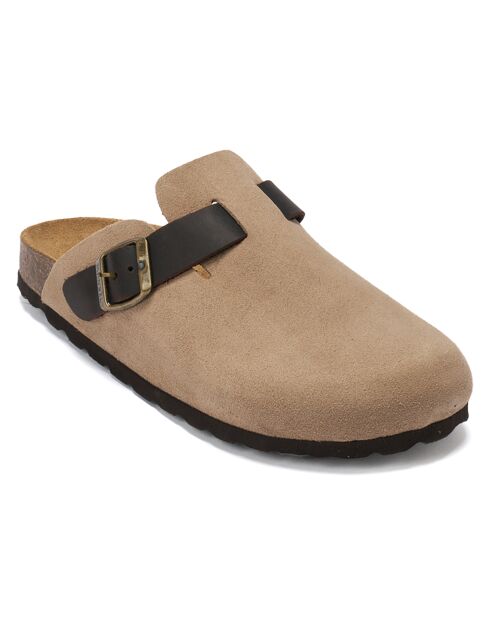 Sabots en Velours de Cuir Noé taupe