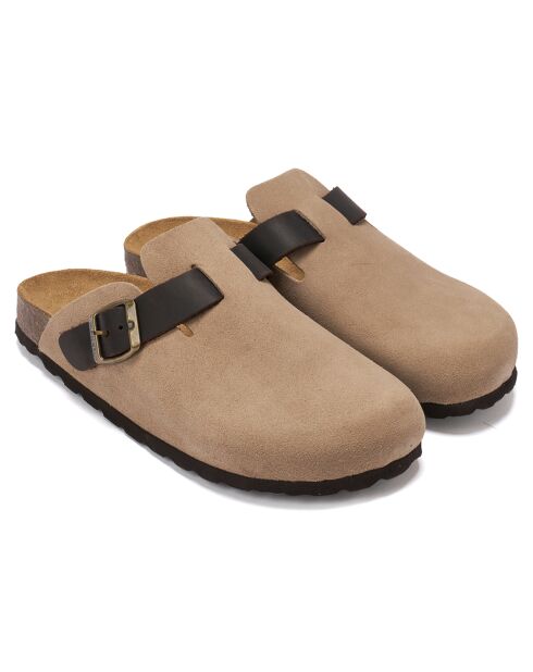 Sabots en Velours de Cuir Noé taupe