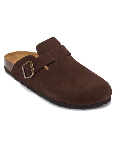 Sabots en Velours de Cuir Noé marron foncé