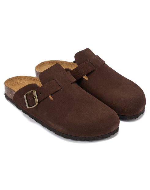 Sabots en Velours de Cuir Noé marron foncé